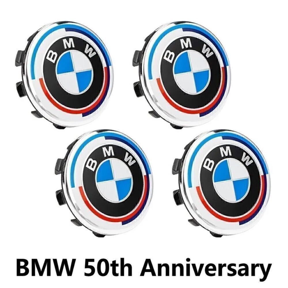 BMW 50th Anniversary wheel center caps 68mm set of 4 NWT